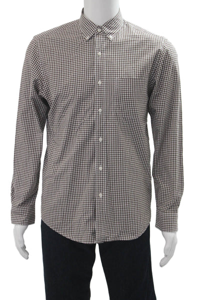 J Crew Mens Button-Down Brown Check Cotton Shirt Long Sleeve Size M