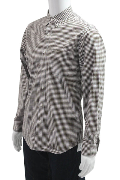 J Crew Mens Button-Down Brown Check Cotton Shirt Long Sleeve Size M