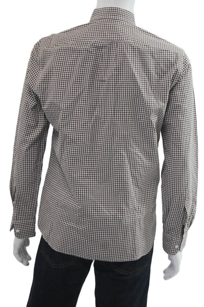 J Crew Mens Button-Down Brown Check Cotton Shirt Long Sleeve Size M