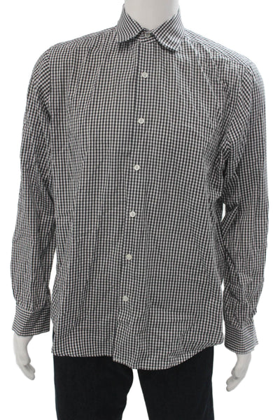 Theory Mens Plaid Button Down Sylvain Amicable Shirt Black Cotton Size Large
