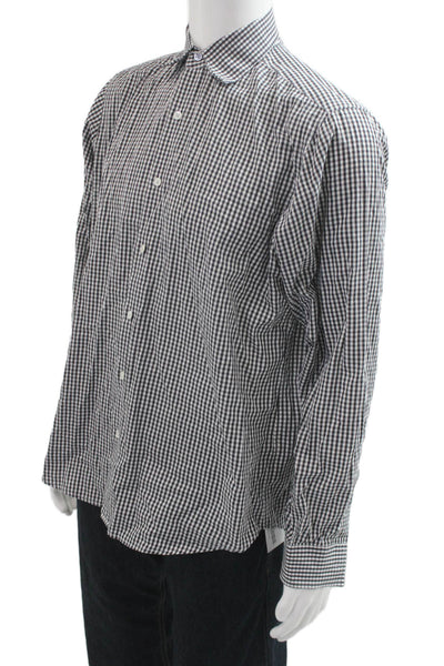 Theory Mens Plaid Button Down Sylvain Amicable Shirt Black Cotton Size Large
