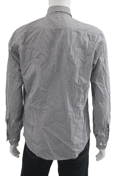 Theory Mens Plaid Button Down Sylvain Amicable Shirt Black Cotton Size Large