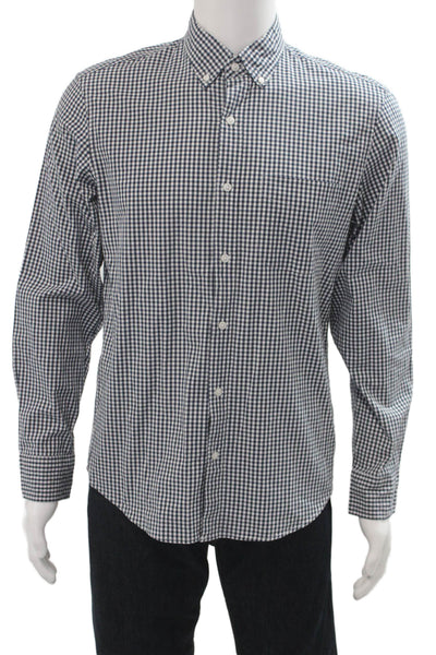 J Crew Mens Button-Down Dress Shirt Dark Blue Check Cotton Long Sleeve Size M