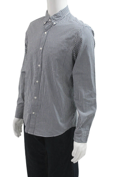 J Crew Mens Button-Down Dress Shirt Dark Blue Check Cotton Long Sleeve Size M