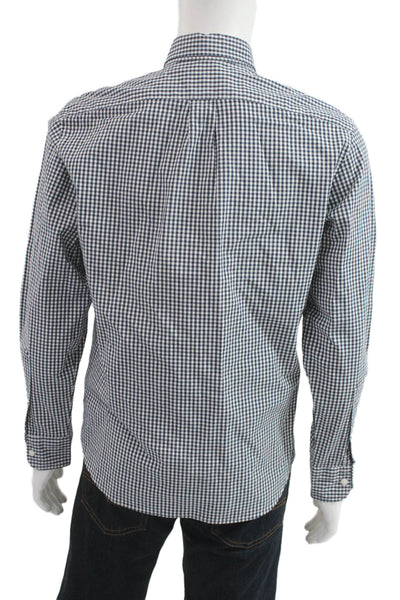J Crew Mens Button-Down Dress Shirt Dark Blue Check Cotton Long Sleeve Size M