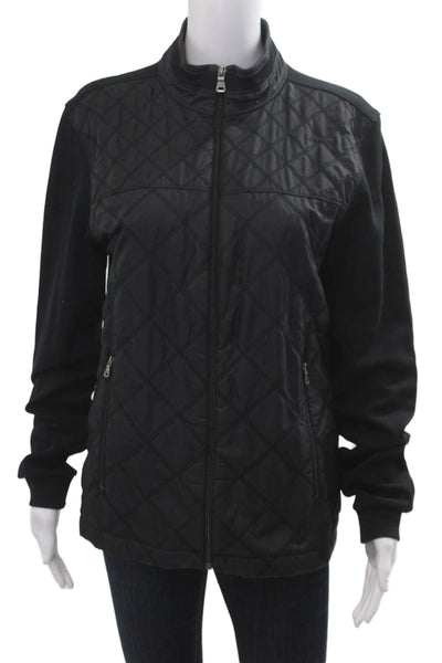 Boss Hugo Boss Unisex Quilted Jacket Black Cotton High Neck Zip Argyle Size S