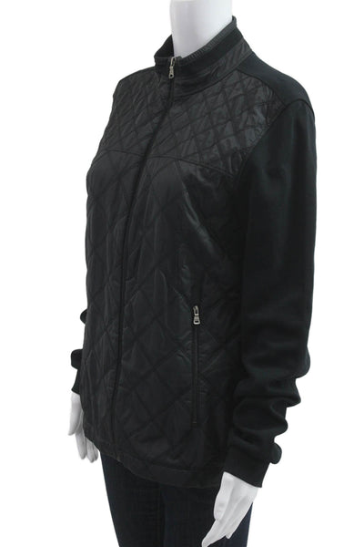 Boss Hugo Boss Unisex Quilted Jacket Black Cotton High Neck Zip Argyle Size S