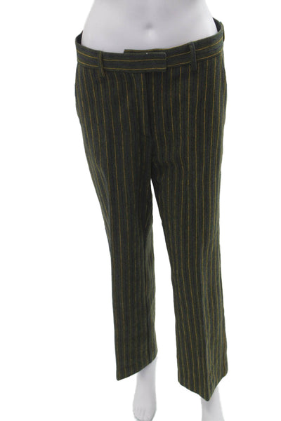 Ottod Ame Unisex Green Striped Dress Pants Cotton Wool Polyamide Acrylic Size 4