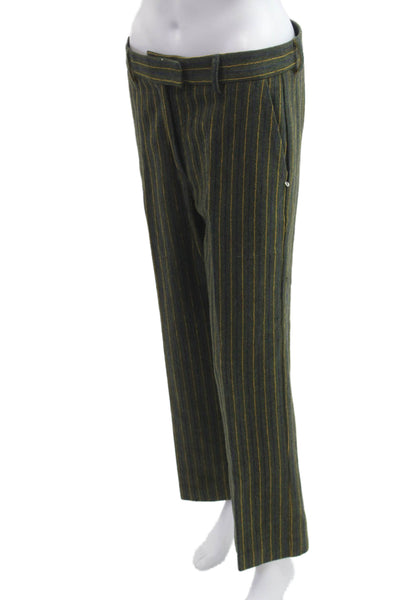 Ottod Ame Unisex Green Striped Dress Pants Cotton Wool Polyamide Acrylic Size 4