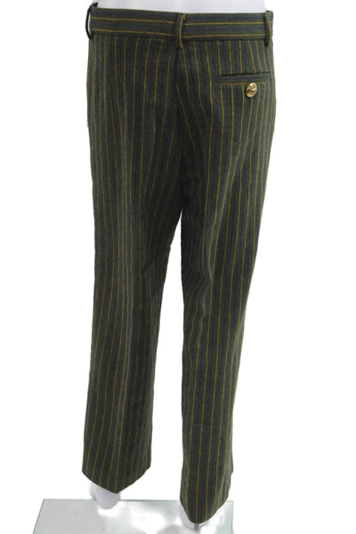 Ottod Ame Unisex Green Striped Dress Pants Cotton Wool Polyamide Acrylic Size 4