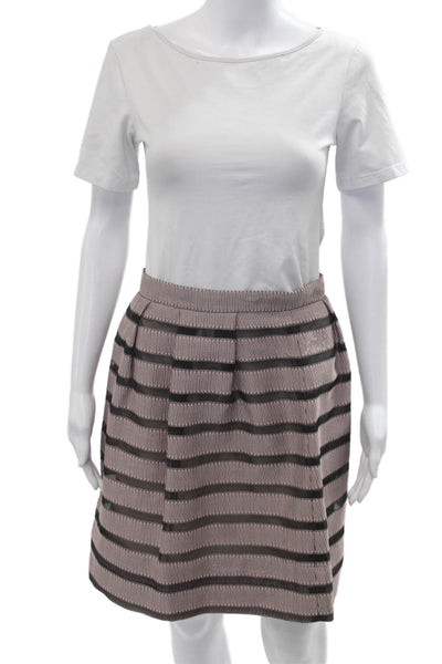 Lela Rose Womens Beige Striped A-Line Pleated Silk Nylon Skirt Size 6