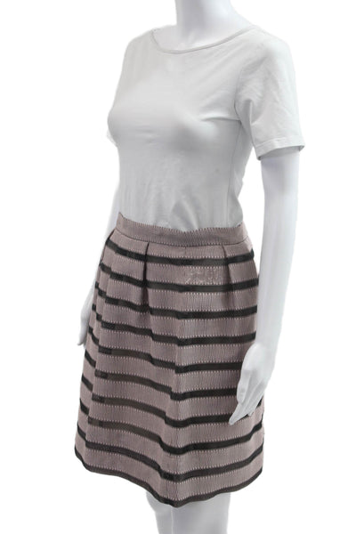 Lela Rose Womens Beige Striped A-Line Pleated Silk Nylon Skirt Size 6
