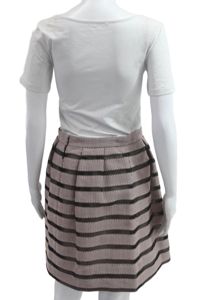 Lela Rose Womens Beige Striped A-Line Pleated Silk Nylon Skirt Size 6