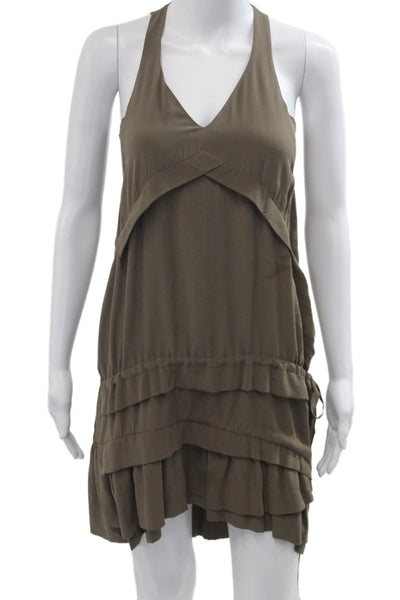 IRO Women Tank Shift Dress Brown Silk V Neck Sleeveless Knee Length Size 34