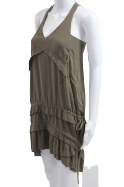 IRO Women Tank Shift Dress Brown Silk V Neck Sleeveless Knee Length Size 34