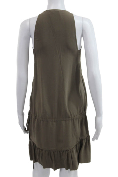 IRO Women Tank Shift Dress Brown Silk V Neck Sleeveless Knee Length Size 34