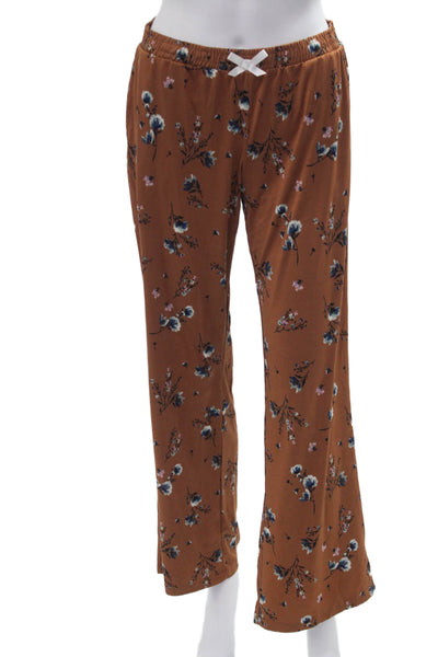 Nanette Lepore Womens Floral V Neck Short Sleeve Polyester Set Brown Size M