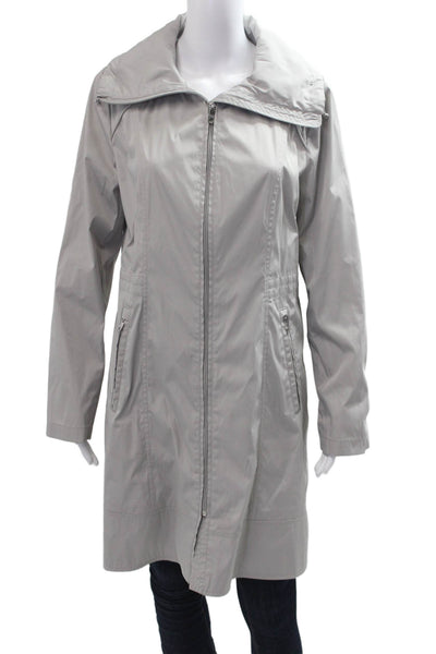Cole Haan Womens Raincoat Windbreaker Gray Drawstring Polyester Size M