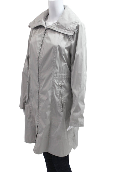 Cole Haan Womens Raincoat Windbreaker Gray Drawstring Polyester Size M