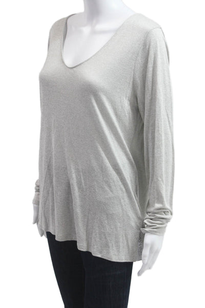 Tahari Womens Basic V-Neck Long Sleeve Gray Top Rayon Blend Size S