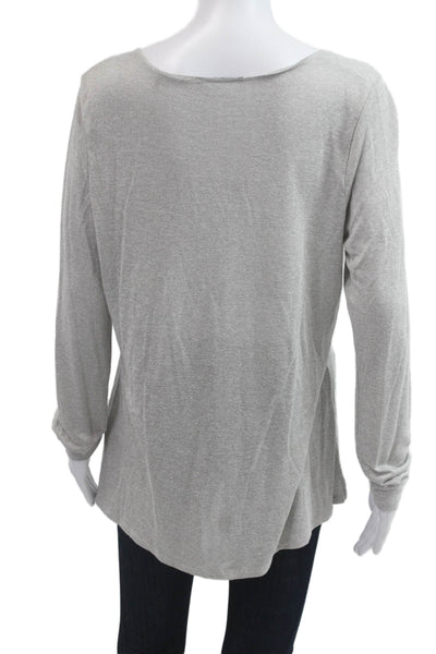 Tahari Womens Basic V-Neck Long Sleeve Gray Top Rayon Blend Size S
