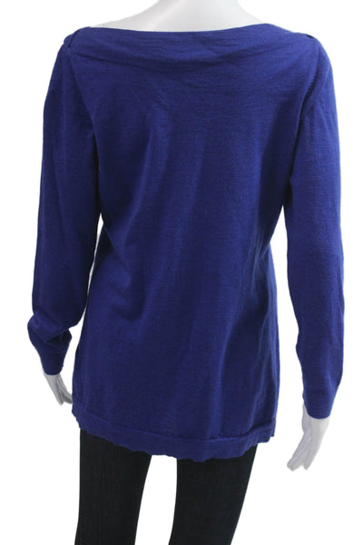 Eileen Fisher Women Merino Wool Tunic Sweater Blue Long Sleeve Size M