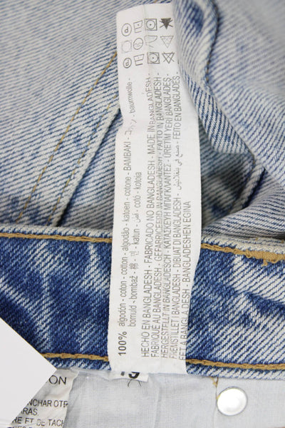 Zara Unisex 90s Light Blue Cotton Button Shorts Size 2