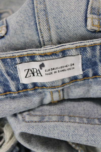 Zara Unisex 90s Light Blue Cotton Button Shorts Size 2