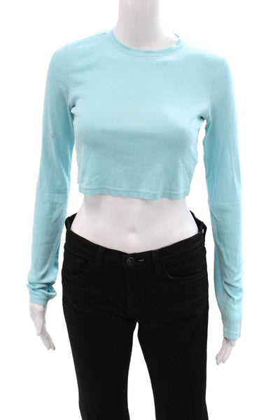 Cotton Citizen Women Light Blue Cropped Crewneck T-Shirt Long Sleeve Size S