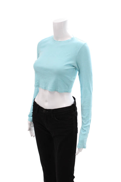 Cotton Citizen Women Light Blue Cropped Crewneck T-Shirt Long Sleeve Size S