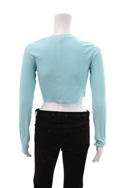 Cotton Citizen Women Light Blue Cropped Crewneck T-Shirt Long Sleeve Size S
