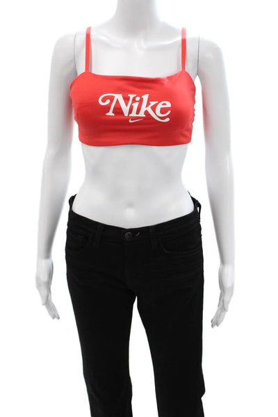 Nike Womens Spaghetti Strap Logo Stretch Knit Sports Bra Red Size Medium