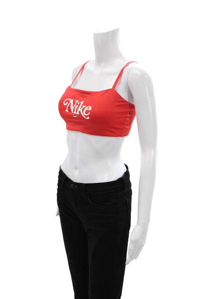 Nike Womens Spaghetti Strap Logo Stretch Knit Sports Bra Red Size Medium