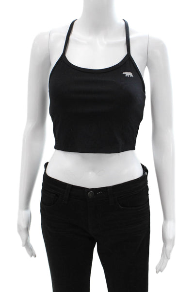 Running Bare Womens Spaghetti Strap Scoop Neck Ribbed Sports Bra Black Size 4-6