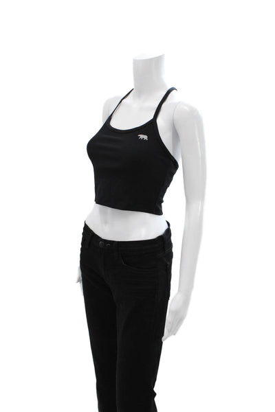 Running Bare Womens Spaghetti Strap Scoop Neck Ribbed Sports Bra Black Size 4-6