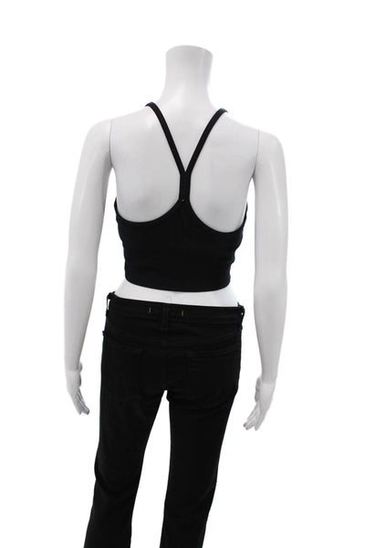 Running Bare Womens Spaghetti Strap Scoop Neck Ribbed Sports Bra Black Size 4-6