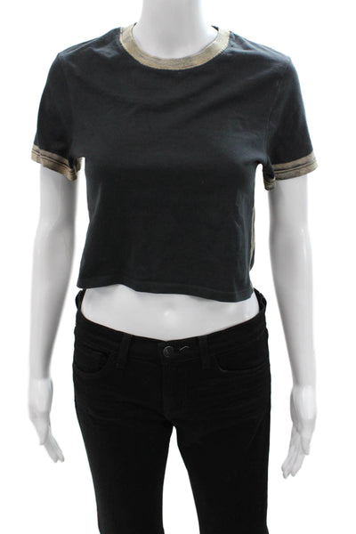 Pull & Bear Womens Cropped Ringer Tee Black Cotton Size XS