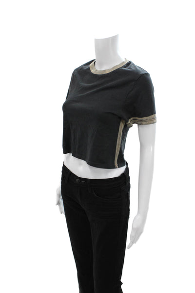 Pull & Bear Womens Cropped Ringer Tee Black Cotton Size XS