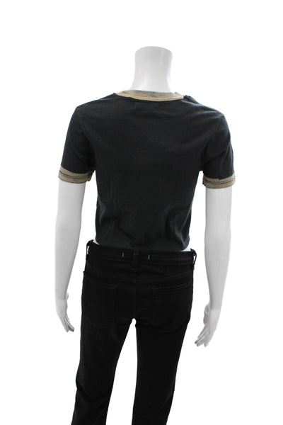 Pull & Bear Womens Cropped Ringer Tee Black Cotton Size XS
