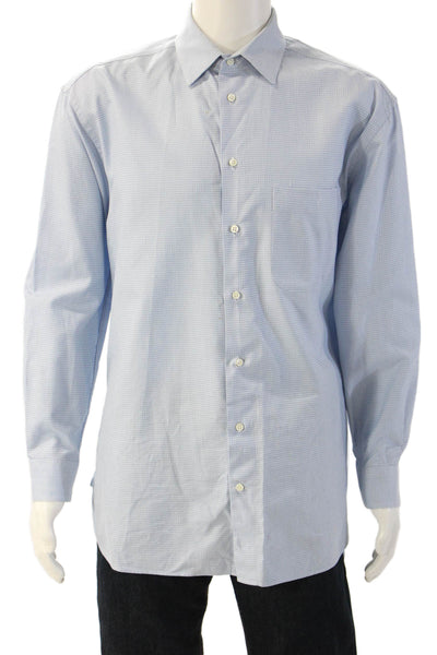 Armani Collezioni Mens Geometric Long Sleeve Button-Down Shirt Blue Size 42
