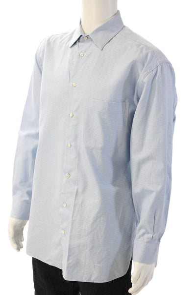 Armani Collezioni Mens Geometric Long Sleeve Button-Down Shirt Blue Size 42