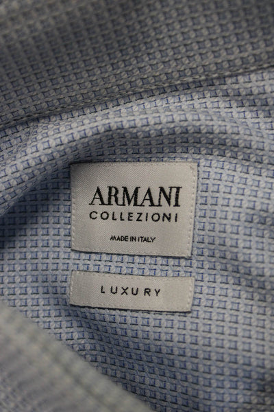 Armani Collezioni Mens Geometric Long Sleeve Button-Down Shirt Blue Size 42