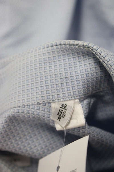 Armani Collezioni Mens Geometric Long Sleeve Button-Down Shirt Blue Size 42