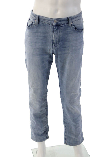 7 For All Mankind Mens Cropped Straight Light Blue Jeans Size 33