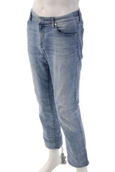 7 For All Mankind Mens Cropped Straight Light Blue Jeans Size 33