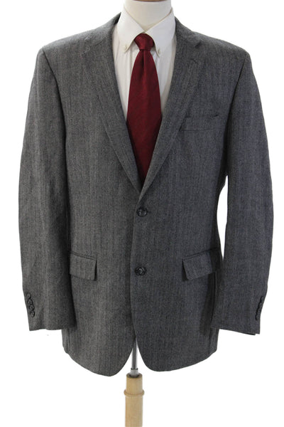 Joseph & Feiss Mens Gray Herringbone Luxury Wool Suit Jacket Button Size 43