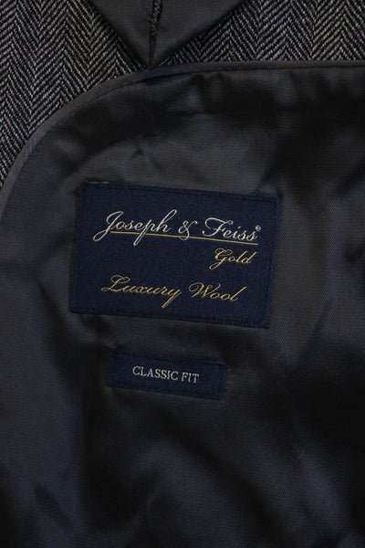 Joseph & Feiss Mens Gray Herringbone Luxury Wool Suit Jacket Button Size 43