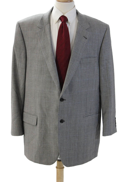 Jos A Bank Mens Gray Plaid Wool Suit Jacket Classic Button Size 48