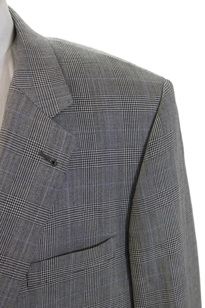 Jos A Bank Mens Gray Plaid Wool Suit Jacket Classic Button Size 48