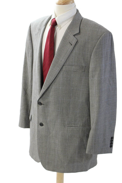 Jos A Bank Mens Gray Plaid Wool Suit Jacket Classic Button Size 48